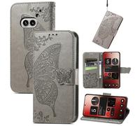 Wigento Nothing Phone 2a - Cartera de piel sintética para teléfono móvil, diseño de mariposa, color gris