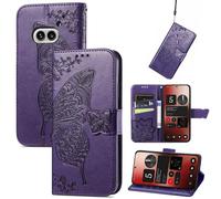 Wigento Nothing Phone 2a - Cartera de piel sintética para teléfono móvil, diseño de mariposas, color morado