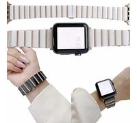 Wigento Para Apple Watch Series 9 8 7 41/6 SE 5 4 40/3 2 1 38 mm Deluxe Cerámica/Acero Correa de Repuesto Blanco/Oro Rosa Reloj Inteligente