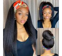 WIGNEE Kinky Straight Headband cuña para mujer Yaki recta cuñas con diadema negra Kinky Afro Wigs para mujeres negras (#1B, 56 cm)