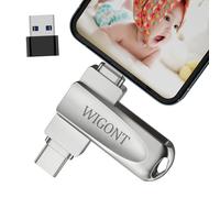 WIGONT Memoria USB para iPhone Pendrive 128 GB, Almacena Más Fotos y Vídeos. Pendrive para i0S/Android/PC, con Adaptador USB Separado. iPhone Memoria Externa en All Metal No Requiere App.