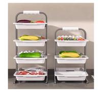 WIGSELBL Carrito de cocina plegable de metal, soporte de cesta de frutas y verduras, estante de almacenamiento de 3/4 niveles, estante de despensa para aperitivos (4 niveles)
