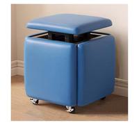 WIGSELBL Cubo de asiento 5 en 1 con ruedas giratorias, silla otomana cuadrada apilable de cuero, reposapiés móvil con ruedas, taburete multifuncional (azul)
