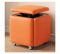 WIGSELBL Cubo de asiento 5 en 1 con ruedas giratorias, silla otomana cuadrada apilable de cuero, reposapiés móvil con ruedas, taburete multifuncional (naranja)