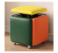 WIGSELBL Cubo de asiento 5 en 1 con ruedas giratorias, silla otomana cuadrada apilable de cuero, reposapiés móvil con ruedas, taburete multifuncional (multicolor)
