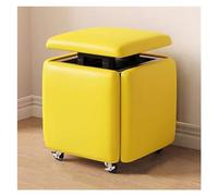WIGSELBL Cubo de asiento 5 en 1 con ruedas giratorias, silla otomana cuadrada apilable de cuero, reposapiés móvil con ruedas, taburete multifuncional (amarillo)