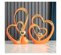 WIGSELBL Estatua de doble corazón de cerámica, figuras de porcelana, elegantes esculturas abstractas para el hogar, decoración de dormitorio, decoración de boda, adornos de regalo (naranja)