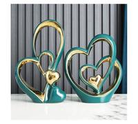 WIGSELBL Estatua de doble corazón de cerámica, figuras de porcelana, elegantes esculturas abstractas para decoración de dormitorio, decoración de boda, adornos de regalo (verde)