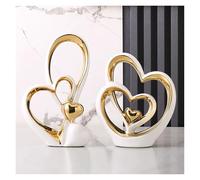 WIGSELBL Estatua de doble corazón de cerámica, figuras de porcelana, elegantes esculturas abstractas para decoración de dormitorio, decoración de boda, adornos de regalo (blanco)