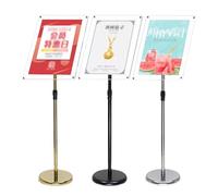 WIGSELBL Soporte para letreros de póster de pedestal de acrílico, soporte de letrero de pie, soporte de póster ajustable con base redonda resistente tanto vertical como horizontal (color: negro,