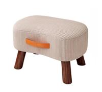 WIGSELBL Taburete pequeño curvado con asa, reposapiés de terciopelo y otomanas, reposapiés moderno con patas de madera, taburete con asiento acolchado para sala de estar (crema)