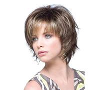 WIGSMADES Moda Peinados Traje Ombre Rubio Corto Bob Pelucas de Pelo Recto con Flequillo sintético Resistente al Calor Partido de Las Mujeres Pelucas + Peluca Cap 10 "100 g,001