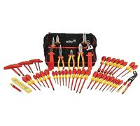 Wiha 32874 Juego de herramientas aisladas con alicates, cortadores, destornilladores, mangos en T, cuchillo, regla y detector de voltaje, 50 piezas en bolsa de herramientas de lona