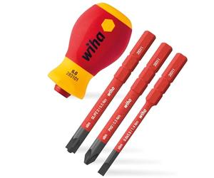 Wiha Juego de destornilladores con portabits electric slimVario® Stubby de 4 unid con slimBits (41230)
