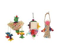 WIHFHGZ Juego de 3 Juguetes para Loro de Bambú, Rattán y Lufa, Set de Masticables para Pájaro - Alivia Ansiedad, Estimula Instintos y Agudiza Inteligencia