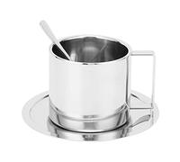 WIHFHGZ Juego de taza de café de acero inoxidable: tazas aisladas de doble capa con platillo y cuchara, 304 alimentos de acero inoxidable para bebidas calientes y amantes del café (type 2)