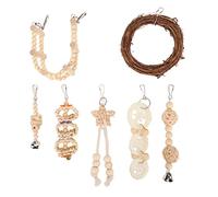 WIHFHGZ Juguetes para Loro de 7 Piezas, Material Natural de Madera, Rattan, Lozas de Maíz y Lufa, Accesorios para Jaula de Pájaros - Ejercicio y Descanso, Diversión para Loros, Periquito