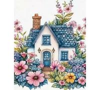 Wihgkin Kit de punto de cruz bordado Cabaña de flores DIY cross stitch estampado costura patrón de bordado Imágenes regalo 11CT Lienzo preimpreso(40 * 50cm)