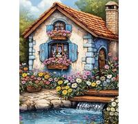 Wihgkin Kit de punto de cruz bordado Casas de dibujos animados DIY cross stitch estampado costura patrón de bordado Imágenes regalo 11CT Lienzo preimpreso(40 * 50cm)