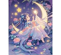 Wihgkin Kit de punto de cruz bordado Chica anime en luna creciente DIY cross stitch estampado costura patrón de bordado Imágenes regalo 11CT Lienzo preimpreso(40 * 50cm)