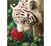 Wihgkin Kits estampados de punto de cruz Animal tigre blanco flor 11ct Lona Preimpresa patrón de costura cruzada para costura kits de inicio de bordado para principiantes(40×50cm)