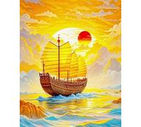 Wihgkin Kits estampados de punto de cruz Barco de vela en el mar 11ct Lona Preimpresa patrón de costura cruzada para costura kits de inicio de bordado para principiantes(40×50cm)