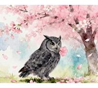 Wihgkin Kits estampados de punto de cruz Búho en un cerezo en flor 11ct Lona Preimpresa patrón de costura cruzada para costura kits de inicio de bordado para principiantes(40×50cm)