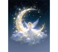 Wihgkin Kits estampados de punto de cruz Chica hada de la luna 11ct Lona Preimpresa patrón de costura cruzada para costura kits de inicio de bordado para principiantes(40×50cm)