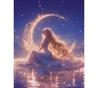 Wihgkin Kits estampados de punto de cruz Chica luna 11ct Lona Preimpresa patrón de costura cruzada para costura kits de inicio de bordado para principiantes(40×50cm)