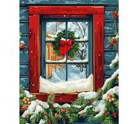 Wihgkin Kits estampados de punto de cruz Decoración navideña en el escaparate 11ct Lona Preimpresa patrón de costura cruzada para costura kits de inicio de bordado para principiantes(40×50cm)