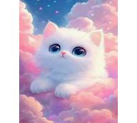 Wihgkin Kits estampados de punto de cruz Gatos nube adorables 11ct Lona Preimpresa patrón de costura cruzada para costura kits de inicio de bordado para principiantes(40×50cm)