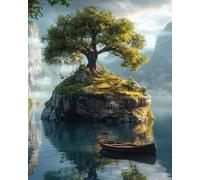 Wihgkin Kits estampados de punto de cruz Gran árbol en el agua 11ct Lona Preimpresa patrón de costura cruzada para costura kits de inicio de bordado para principiantes(40×50cm)