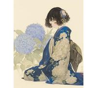 Wihgkin Kits estampados de punto de cruz Hortensia Chica con kimono 11ct Lona Preimpresa patrón de costura cruzada para costura kits de inicio de bordado para principiantes(40×50cm)