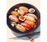 Wihgkin Kits estampados de punto de cruz Ilustración de delicioso sushi 11ct Lona Preimpresa patrón de costura cruzada para costura kits de inicio de bordado para principiantes(40×50cm)