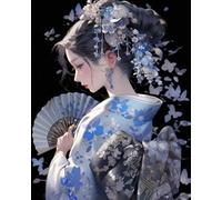 Wihgkin Kits estampados de punto de cruz Mujer con kimono 11ct Lona Preimpresa patrón de costura cruzada para costura kits de inicio de bordado para principiantes(40×50cm)