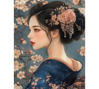 Wihgkin Kits estampados de punto de cruz Mujer con kimono de cerezo en flor 11ct Lona Preimpresa patrón de costura cruzada para costura kits de inicio de bordado para principiantes(40×50cm)