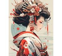 Wihgkin Kits estampados de punto de cruz Mujer con kimono japonés 11ct Lona Preimpresa patrón de costura cruzada para costura kits de inicio de bordado para principiantes(40×50cm)