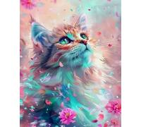 Wihgkin Kits estampados de punto de cruz Pétalos y gatitos 11ct Lona Preimpresa patrón de costura cruzada para costura kits de inicio de bordado para principiantes(40×50cm)