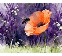 Wihgkin Kits estampados de punto de cruz Planta de amapola ilustrada 11ct Lona Preimpresa patrón de costura cruzada para costura kits de inicio de bordado para principiantes(40×50cm)