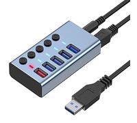 wiianoxd 5 puertos USB 3.0 Splitter Computer Extender USB HUB 2.4A Conector de carga rápida Externa 12V Fuente de alimentación - Enchufe EU