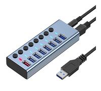 wiianoxd 8 puertos USB 3.0 Splitter Computer Extender USB HUB 2.4A Conector de carga rápida Externa 12V Fuente de alimentación - Enchufe EU