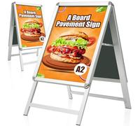 WIIGO A Board Pavement Sign Frame - A2 tablero del pavimento de doble cara con aluminio Snap Frame Sign Stand para al aire libre Heavy Duty Cartel Menú Stand Publicidad Display Stand, Plata