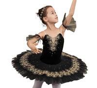 WIINXX Vestido de tutú de Ballet Profesional para niña y niño, tutú de panqueque de Lago Cisne Negro, Trajes de Baile de Fiesta de Bailarina, Vestido de competición de Ballet,Negro,130