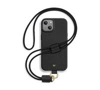 WIIUKA Funda para iPhone 15, piel de Alemania, funda de piel, cadena para teléfono móvil, funda para teléfono móvil, funda para teléfono móvil, funda de cadena, color negro