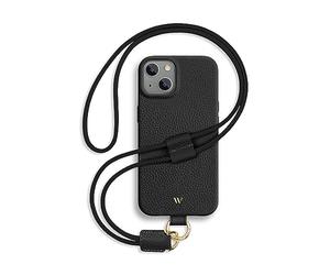 WIIUKA Funda para iPhone 15, piel de Alemania, funda de piel, cadena para teléfono móvil, funda para teléfono móvil, funda para teléfono móvil, funda de cadena, color negro