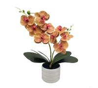 WIIYENA Flor artificial decorativa de orquídea rosa en jarrón, planta falsa realista de Phalaenopsis para exhibición de dormitorio y oficina (amarillo)