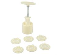 WIIYENA Food ABS Mooncake Molds Kit de prensa manual, 6 piezas 50 g flor sello set cosecha luna festival postres, blanco