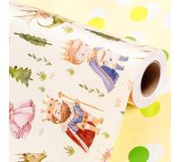 Wikadlik Rollo de papel de regalo de princesas de 43 cm x 10 m, diseño de dragones de cuento de hadas y lunares para cumpleaños de niños, niñas y niños