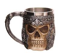 WIKEA Taza de Cerveza de Calavera de Acero Inoxidable, Jarra de Jarra de Calavera de Guerrero Vikingo, Taza de Bebida de Calavera Medieval para café/Bebida/Jugo (Jarra Uno)