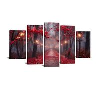 WIKEO 5 Piezas Árbol de la vida cuadros bohemios modernos Obra arte simple Black Tree Comedor, Pasillo, Dormitorio, Cuadro Decorativo Abstracto Cuadro SalóN（Rojo 51-60x125cm Enmarcado